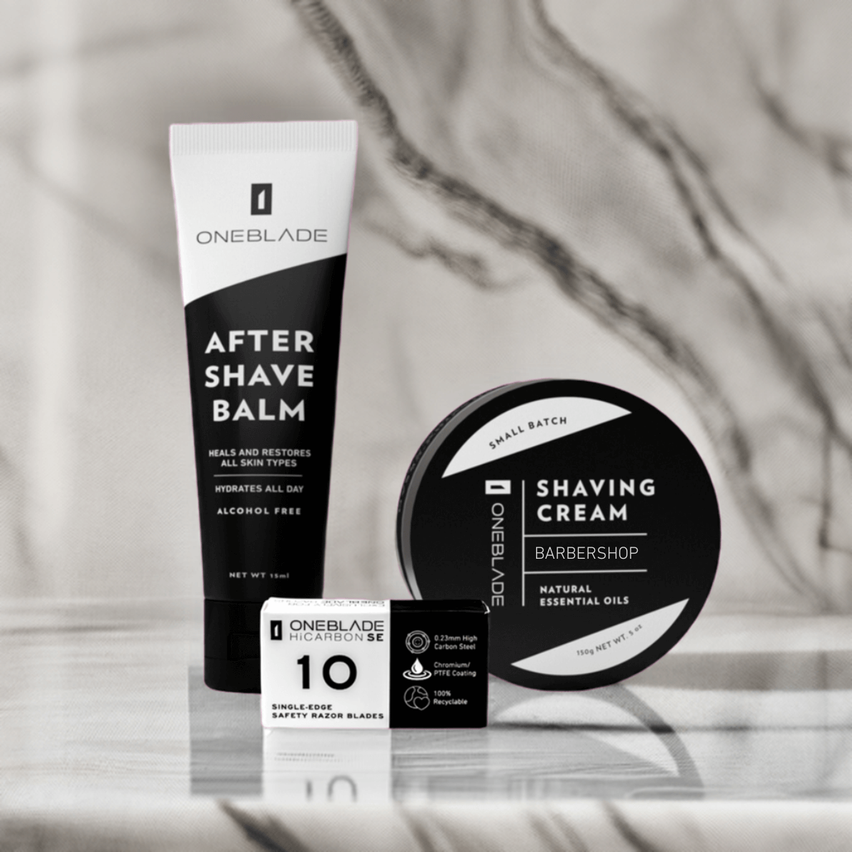 Ten HiCarbon SE Blades, Barbershop After Shave Balm and Shaving Cream