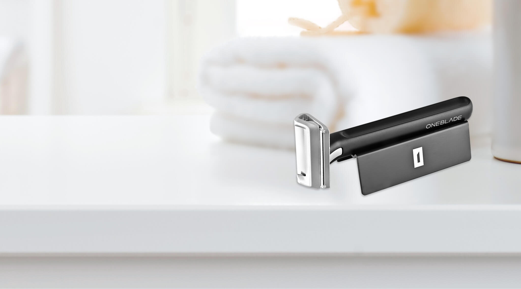 All-Metal Element Single Blade Safety Razor with Matching Stand on Coutner