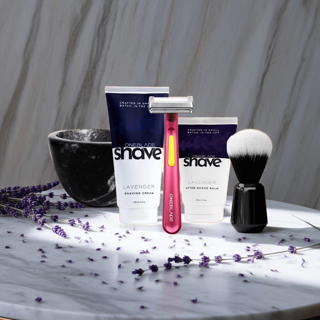 Women's Safety Razor Shaving Kit with Pink Razor and Lavender Skincare