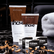 Sandalwood Shaving Essentials Skincare Bundle with Feather Safety Razor Blades