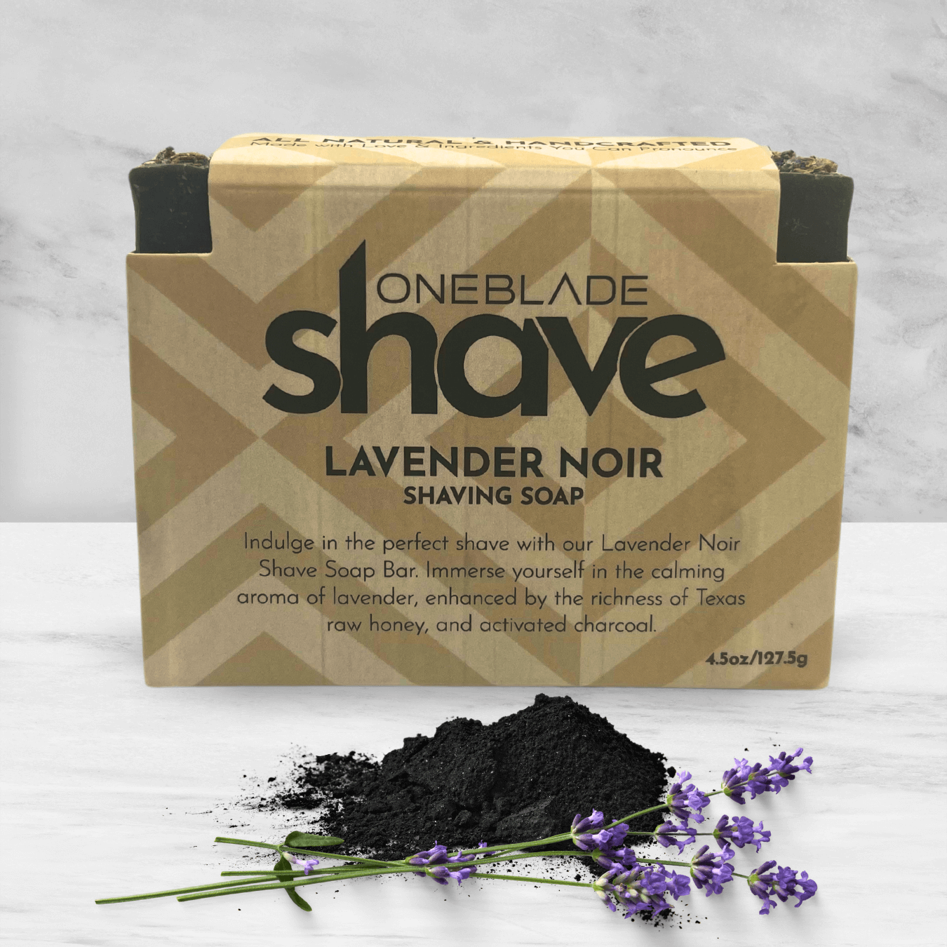 Lavender Noir Shaving Soap with Charcoal dust and flowers