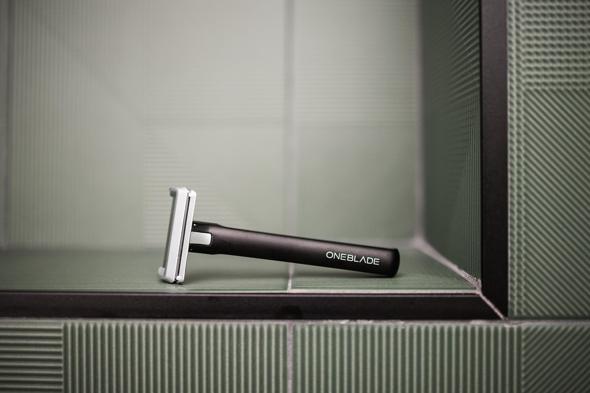 OneBlade Element Single Blade Safety Razor all Metal on Bathroom Shelf