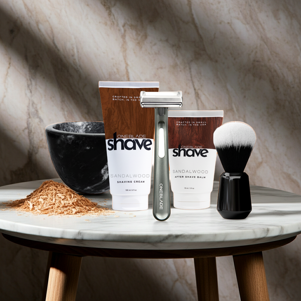 Women's Safety Razor Shaving Kit with Green Razor and Sandalwood Skincare