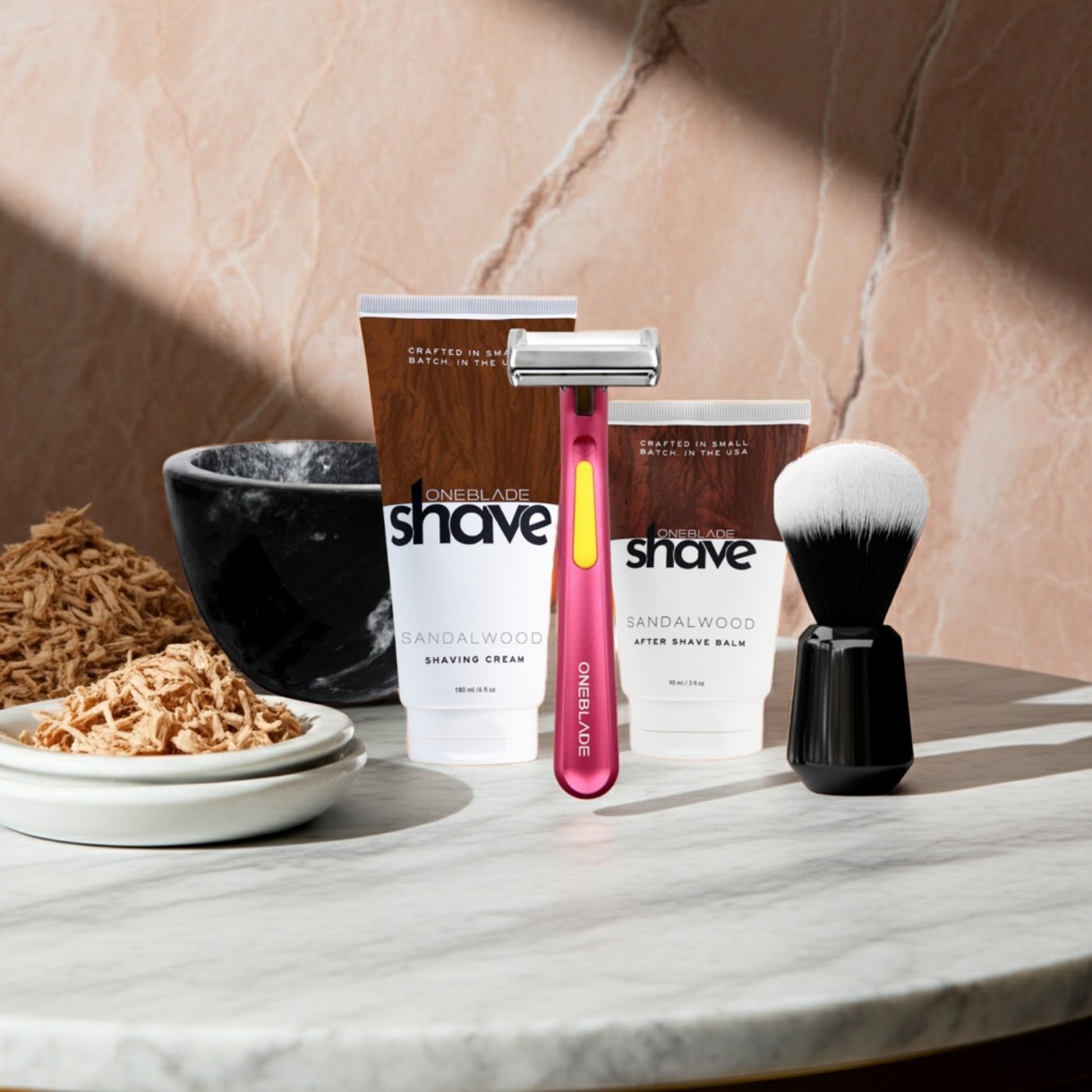 Women's Safety Razor Shaving Kit with Pink Razor and Sandalwood Skincare